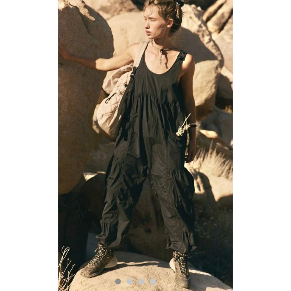 FREE PEOPLE FP MOVEMENT BLACK SET ME FREE NYLON ONE PIECE JUMPSUIT SZ XS